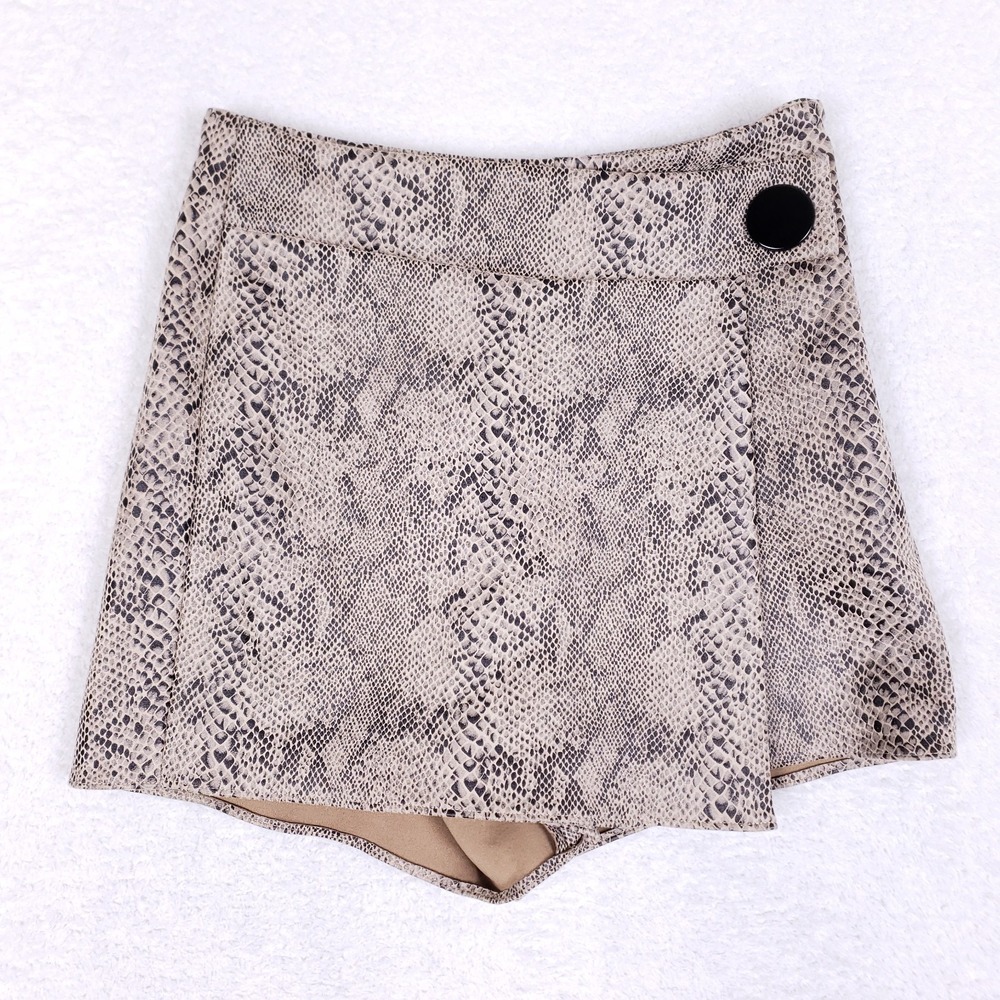 Zara Basic Snake Print Skort XS Asymmetric Wrap Animal Print Mini Shorts Faux Le